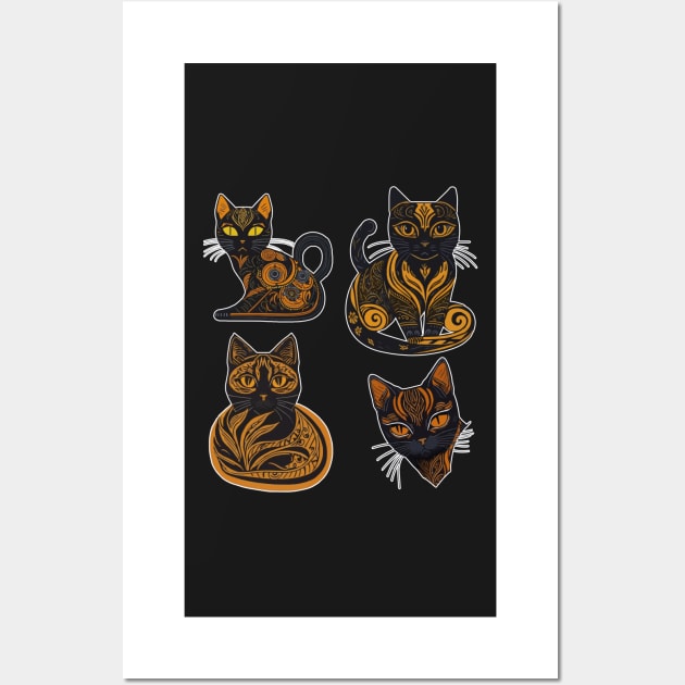 4 Egyptian abstract Cat art design Wall Art by therustyart